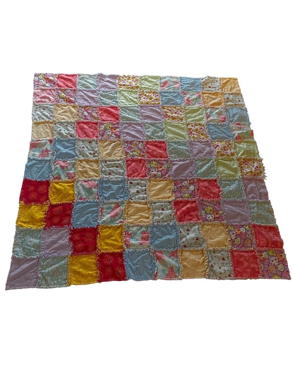Handmade Charlotte’s Web Inspired Rag Quilt Throw 59x63 Pastel - Stain